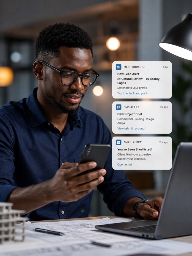 A professional receiving a matched brief alert on their phone